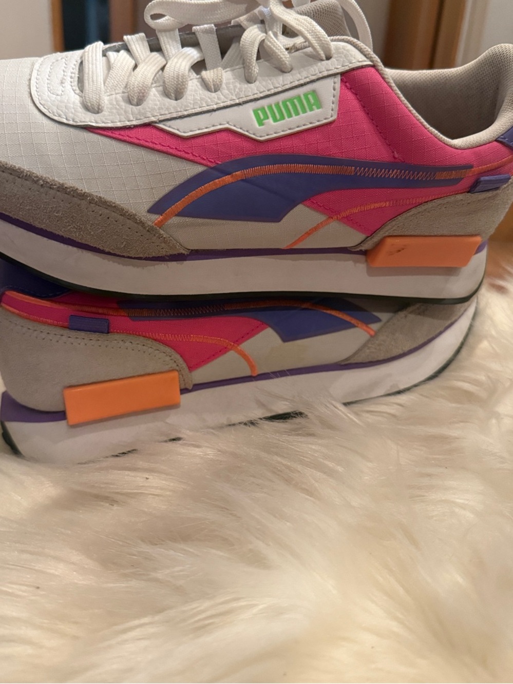 Puma White Pink Purple Orange Accent Retro Runner Sneakers